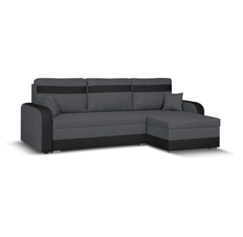 SENTO TRADE Ecksofa mit Schlaffunktion, Bettkasten, L-Form Eckcouch, Schlafsofa, inkl. Hocker, Bonellfederkern, CONDI (grau-schwarz) von SENTO TRADE