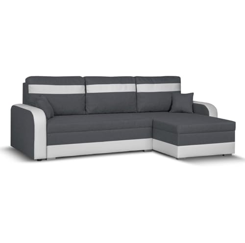 SENTO TRADE Ecksofa mit Schlaffunktion, Bettkasten, L-Form Eckcouch, Schlafsofa, inkl. Hocker, Bonellfederkern, CONDI (grau-weiß) von SENTO TRADE
