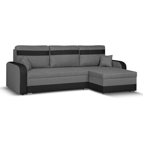 SENTO TRADE Ecksofa mit Schlaffunktion, Bettkasten, L-Form Eckcouch, Schlafsofa, inkl. Hocker, Bonellfederkern, CONDI (hellgrau-schwarz) von SENTO TRADE