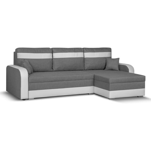 SENTO TRADE Ecksofa mit Schlaffunktion, Bettkasten, L-Form Eckcouch, Schlafsofa, inkl. Hocker, Bonellfederkern, CONDI (hellgrau-weiß) von SENTO TRADE