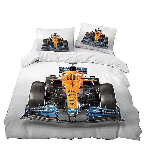 SENTUBILA Bettwäsche 155x220cm F1-Auto Bettwäsche Set -Auto Mädchen Kuschelbettwäsche,Sportwagen Rennauto Bettbezug+Kissenbezug 80x80cm (A,135x200cm+80x80cm) von SENTUBILA