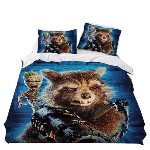 SENTUBILA Guardians of The Galaxy Bettwäsche Set 135x200-Bettbezug Und Kissenbezug,Mikrofaser,3D Bettwäsche Raccoon,kinderbettwäsche Jungen (B,135x200cm+75x50cm) von SENTUBILA