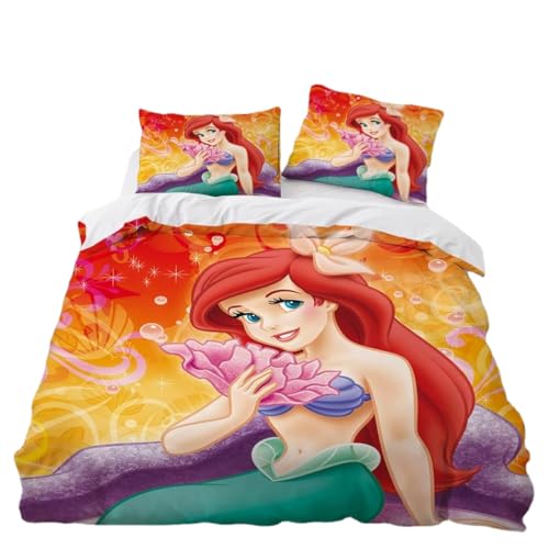 SENTUBILA Meerjungfrau Bettwäsche 135x200 Mädchen,Mermaid Prinzessin Bettwäsche Set,Ariel Bettbezug Für Kinder,MKinderbettwäsche,Kissenbezug (B,135x200cm+80x80cm) von SENTUBILA