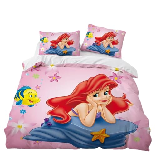 SENTUBILA Meerjungfrau Bettwäsche 135x200 Mädchen,Mermaid Prinzessin Bettwäsche Set,Ariel Bettbezug Für Kinder,MKinderbettwäsche,Kissenbezug (C,135x200cm+80x80cm) von SENTUBILA