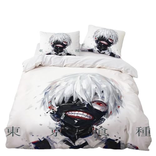 SENTUBILA Tokyo Ghoul Bettwäsche-Set,kinderbettwäsche Jungen,Kopfkissenbezug 80 X 80 cm,Kaneki Ken Bettbezug 135 X 200 cm,Anime Deko Für Zimmer (B,155x220cm+80x80cm) von SENTUBILA