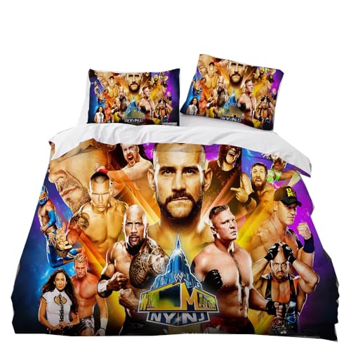 SENTUBILA WWE World Bettwäsche-Set Für Kinder,bettbezug,echtes Wrestling-Schlafzimmer-RoRumble Bettdeckenbezug Für Kinder,Wrestling-Fan (B,135x200cm+80x80cm) von SENTUBILA