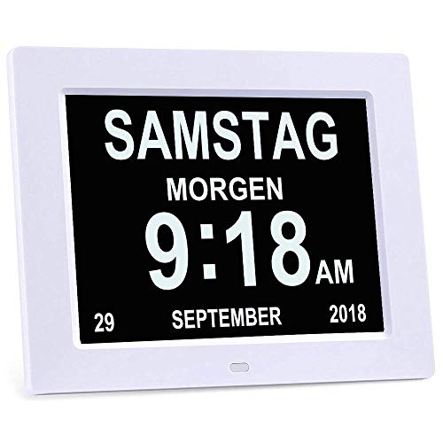 8 Zoll Digital Wecker, Digitaler Kalender Tag Uhr, Wecker Mehrere Modi mit Erinnerungsfunktion für Senioren, Demenz z.B. Alzheimer Patienten, Großer Schrift Elektronischer Kalender Tag Uhr - Weiß von SENXINGYAN