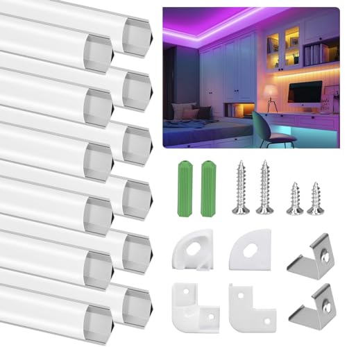 SENXINGYAN LED Aluminium Profil 1m, 12 Pack V-Form LED Profil/LED-Kanäle mit Milchig Weißer Abdeckung, LED-Diffusoren mit Endkappen, Montageclips und Eckverbindern von SENXINGYAN