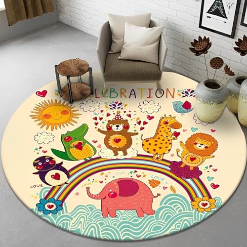 Runder Kinder-Teppich mit Cartoon-Motiv, dicker Flor, superweich, rutschfest, verwendet in Küche, Wohnzimmer, Schlafzimmer, Flur, Waschküche (Farbe: 10, Größe: 160 cm) von SENXINWEI