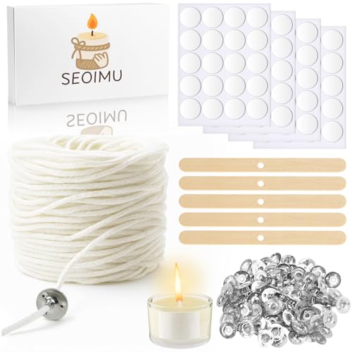 7000cm Kerzendocht, Kerzen Docht Set mit 125 Metallbasis, 80 Stück Kerzen Sticker, 5 Dochthalter, Candle Wick Kerzendochte für Kerzen für Kommunionkerze Öllampen Basteln Kerzen Hochzeit DIY Duftkerzen 7000cm Kerzendocht, Kerzen Docht Set mit 125 Metallbasis, 80 Stück Kerzen Sticker, 5 Dochthalter, Candle Wick Kerzendochte für Kerzen für Kommunionkerze Öllampen Basteln Kerzen Hochzeit DIY Duftkerzen von SEOIMU