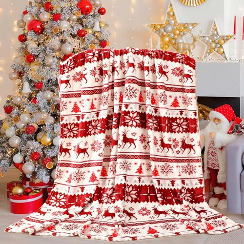 SEPGLITTER Weihnachten Decke, Flauschige Weihnachtsdecke 152x127CM Rote Weihnachten Sofadecke Weiche Couchdecke Warme Flauschige Decke für Sofa Bett Büro und Outdoor-Reisen von SEPGLITTER