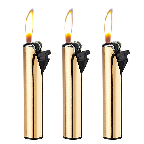 Feuerzeug Deluxe Metal mit Soft Flame wiederbefüllbar Normalflamme Feuerzeug Metall Gehäuse (Gold - 3 Feuerzeuge) von Sepilo