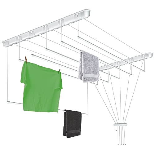 SEPIO Deckenwäschetrockner 6x110cm Badewanne | Wäscheständer Platzsparend | Clothes Drying Rack | Badzubehör | Deckenmontage |, Weiß, 6 Bars x 110cm von SEPIO