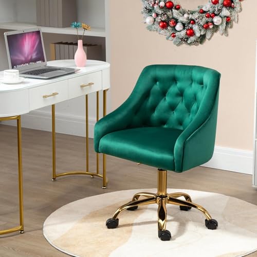 Sepnine Bürostuhl aus Samt, höhenverstellbarer Drehstuhl mit ergonomischer Rückenlehne und gepolstertem Sitz, Metallgestell, ideal als Schreibtischstuhl, Schminktischstuhl oder für Home-Office (Grün) von Sepnine