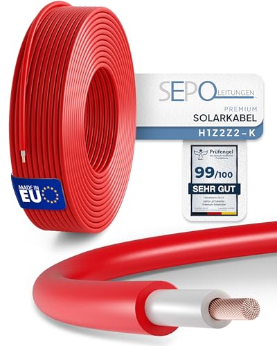 SEPO-Leitungen Solarkabel 6mm² 10m – Solarleitung H1Z2Z2-K - Made in EU - Doppelt isoliert für Photovoltaik-Systeme – inkl. 0% MwSt. gem. § 12 Abs. 3 UStG (Rot - 10 Meter) von SEPO-LEITUNGEN