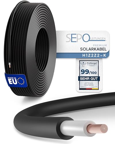 SEPO-Leitungen Solarkabel 4 mm² 25m – Solarleitung H1Z2Z2-K - Made in EU - Doppelt isoliert für Photovoltaik-Systeme – inkl. 0% MwSt. gem. § 12 Abs. 3 UStG (Schwarz - 25 Meter) von SEPO-LEITUNGEN