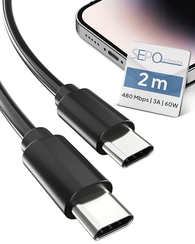 SEPO USB-C Kabel [1m/1.5m/2m] – 60W Power Delivery Schnellladekabel – USB C auf USB C für Laptop, Smartphone & Tablet – 480Mbps Datenübertragung – Geflochten & langlebig – Ladekabel Typ C PD von SEPO-LEITUNGEN