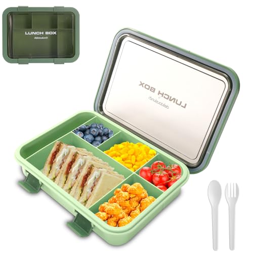 SEPSCO Brotdose Kinder mit Fächern, 1.5L Bento Box Auslaufsicher Lunchbox Brotbox mit 6 Trennfächern & Besteckset Snackbox Jausenbox für Mädchen Jungen Kindergarten Schule Mikrowelle/spülmaschinenfest von SEPSCO