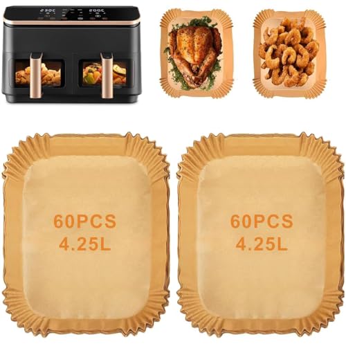 120 Stück Airfryer Backpapier für COSORI Dual Zone Air Fryer 8,5L, Cookwise 9L, Backpapier Heißluftfritteuse für COSORI CAF-R901-AEU, Heißluftfritteuse Zubehör für Cosori 2 Kammern Airfryer von SEQIAS