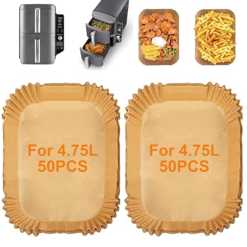 Backpapier für Heißluftfritteuse,100 Stück Rechteckig Airfryer Backpapier Luftfritteuse Pergamentpapier für Ninja Double Stack XL 9.5L SL400EU, AF400EU, Princess, Anderen Dual Zone Air Fryer Zubehör von SEQIAS