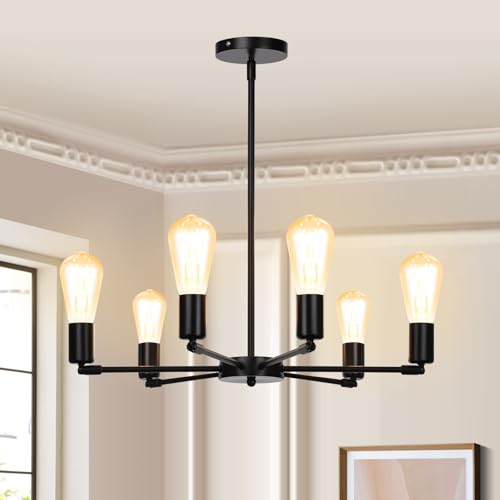 SERBASIC Industry Hängend Deckenlampe Lampe Decke,Einstellbar E27 6 Flammig Modern Deckenleuchte,Vintage Ceiling Lampe Kkronleuchter Hängelampe für Küche Schlafzimmer Wohnzimmer Flur von SERBASIC