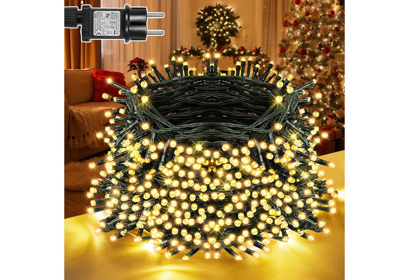 SERBASIC LED-Lichterkette Weihnachtsbaum,Weihnachtsbeleuchtung mit Timer 8 Modi Speicherfunktion, für Tannenbaum Garten Außen Innen Weihnachtsdeko von SERBASIC