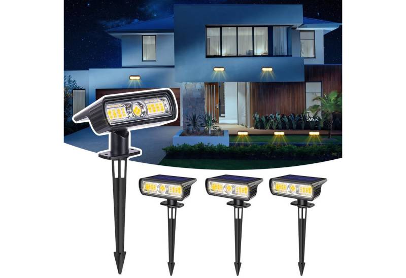 SERBASIC LED Solarleuchte 4 Stück Wasserdicht Solarlampen für außen, 2 Helligkeit Warmweiß, IPX8 LED Solar Strahler Gartenleuchten 2 Modi für Rasen Terrasse von SERBASIC
