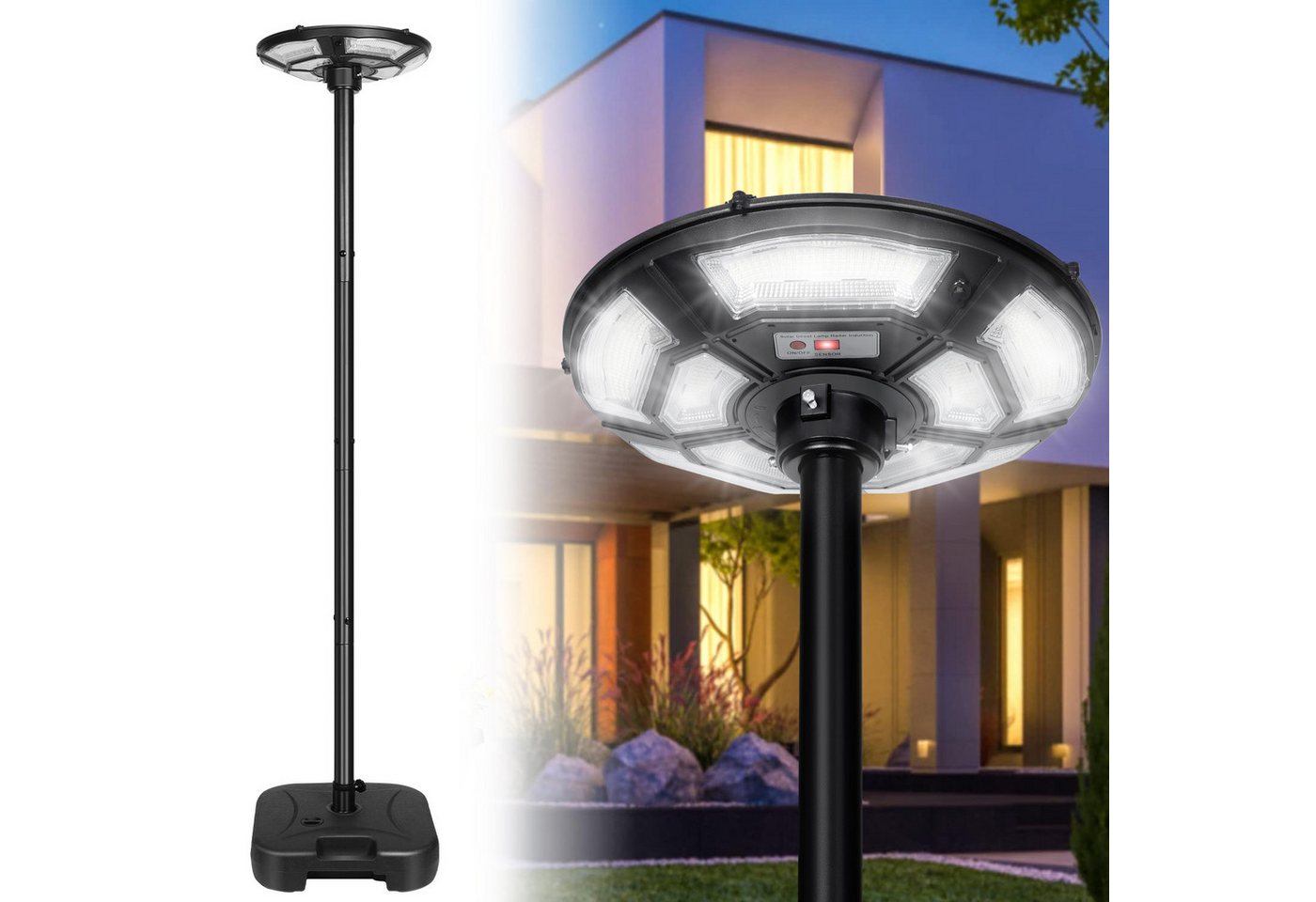SERBASIC LED Solarleuchte IP65 Wasserdichte Solar Straßenlaterne mit Bewegungsmelder für Außen, 6500K, 750 SMD2835 LEDs Solar Strahler, mit Wasserbefüllbarer Sockel für Hof SERBASIC LED Solarleuchte IP65 Wasserdichte Solar Straßenlaterne mit Bewegungsmelder für Außen, 6500K, 750 SMD2835 LEDs Solar Strahler, mit Wasserbefüllbarer Sockel für Hof von SERBASIC