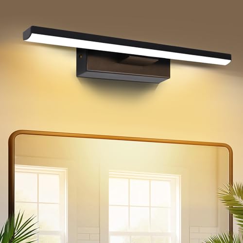 SERBASIC LED Spiegelleuchte Badwand 330°Drehbar Lampe Badezimmer,40cm 8W 800LM Badezimmer Lampe Warmweiß Licht Wand Lampen für bad,Spiegellampen,Schminktisch Beleuchtung Schwarz von SERBASIC