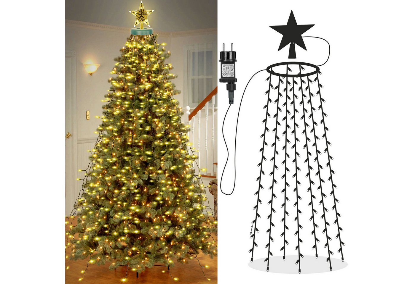 SERBASIC Lichterkette Christbaumbeleuchtung mit Ring und Stern, 2M/3M, 8 Modi,Timer, Warmweiß LEDs Lichterkette Überwurf für Inne&Außen Weihnachtsbaum SERBASIC Lichterkette Christbaumbeleuchtung mit Ring und Stern, 2M/3M, 8 Modi,Timer, Warmweiß LEDs Lichterkette Überwurf für Inne&Außen Weihnachtsbaum von SERBASIC