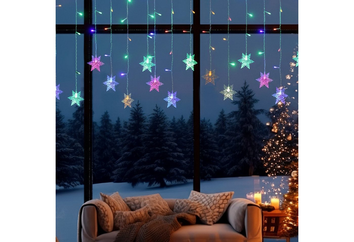 SERBASIC Lichtervorhang LED Schneeflocke Lichterkette Innen, mit 8 Modi und Speicherfunktion, Timer Weihnachtsbeleuchtung, für Außen Fenster, Hochzeit, Balkon SERBASIC Lichtervorhang LED Schneeflocke Lichterkette Innen, mit 8 Modi und Speicherfunktion, Timer Weihnachtsbeleuchtung, für Außen Fenster, Hochzeit, Balkon von SERBASIC