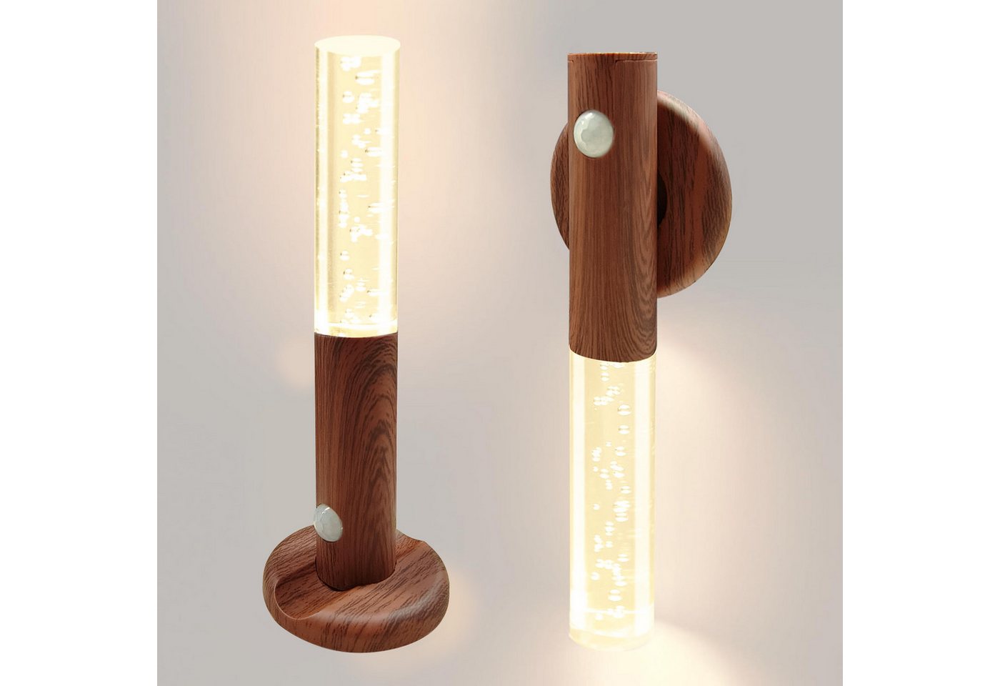 SERBASIC Nachtlicht Magnetische Wiederaufladbar LED Bewegungssensor Nachtlichter, Warmweiß, Blasen-Säule freistehende und Wandleuchten Dekor für Schlafzimmer Flur von SERBASIC