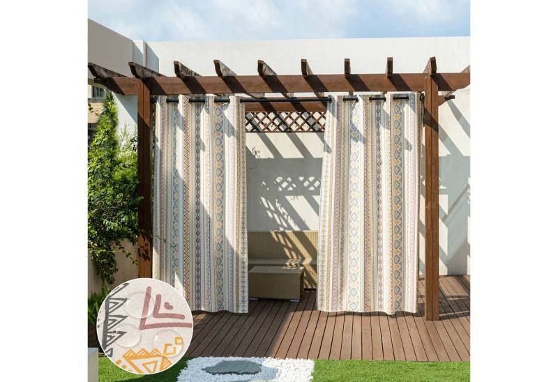 SERBASIC Outdoorvorhang 2 Stück Outdoor vorhang wetterfest mit Ösen für Pavillon/Balkon, Bohemian Sonnenschutz & Sichtschutz Terrasse Vorhänge von SERBASIC