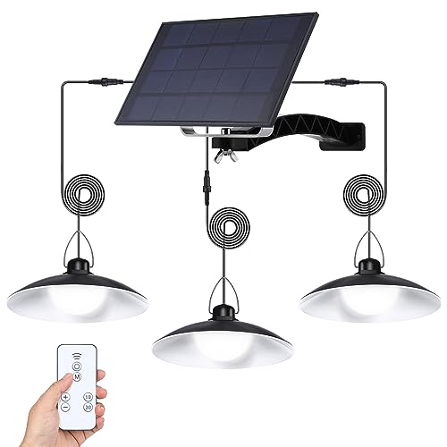 SERBASIC Solar Hängelampen für Außen Innen,3 Kopf Solar Pendelleuchte mit Fernbedienung,IP65 Wasserdicht Solarlampen für Außen Hängend Dimmbar Timer für Garten Balkon Terrassen Pavillon Garage,Weiß von SERBASIC