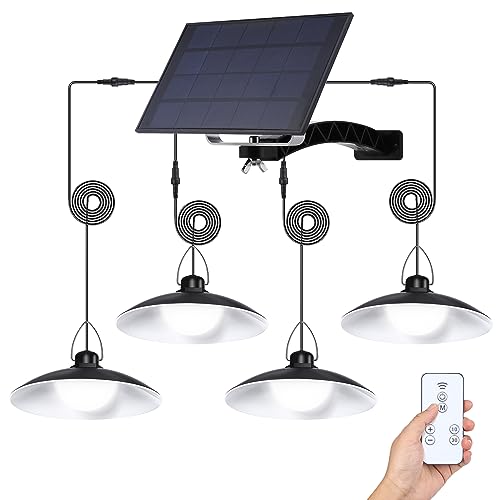 SERBASIC Solar Hängelampen für Außen Innen,4 Kopf Solar Pendelleuchte mit Fernbedienung,IP66 Wasserdicht Solarlampen für Außen Hängend Dimmbar Timer für Garten Balkon Terrassen Pavillon Garage,Weiß von SERBASIC