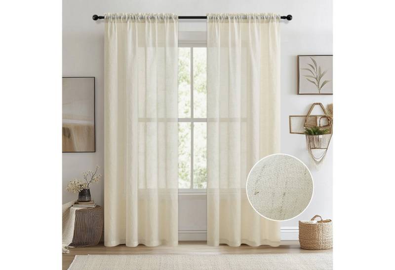 SERBASIC Vorhang 2er Set Voile Vorhang Sheer Leinenvorhang Kräuselband, Transparent, Leinenoptik Fensterschal Lichtdurchlässig Dekoschal Wohnzimmer von SERBASIC