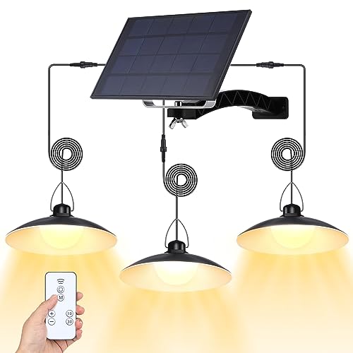 Solar Hängelampen für Außen Innen,3 Kopf Solar Pendelleuchte mit Fernbedienung,IP65 Wasserdicht Solarlampen für Außen Hängend Dimmbar Timer für Garten Balkon Terrassen Pavillon Garage,Warmweiß von SERBASIC