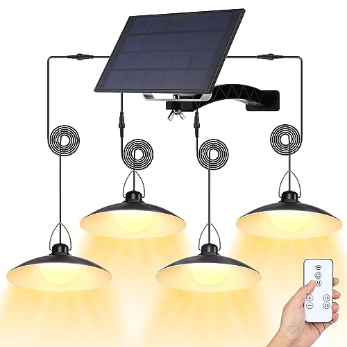 Solar Hängelampen für Außen Innen,4 Kopf Solar Pendelleuchte mit Fernbedienung,IP66 Wasserdicht Solarlampen für Außen Hängend Dimmbar Timer für Garten Balkon Terrassen Pavillon Garage,Warmweiß von SERBASIC