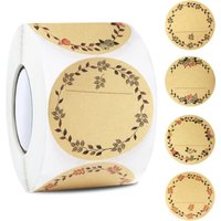 (500 Stück, braun) Runde selbstklebende Kraftetiketten mit Blumen und Blättern, Marmeladenetiketten, 5 cm, Kraftpapier, selbstklebende Etiketten, von SERBIA