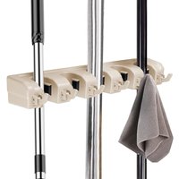 1 PC (Beige) Multifunktionaler Wand-Mopphalter, Wand-Mopp- und Besen-Organizer mit 5 Kugelschlitzen und 6 Haken von SERBIA