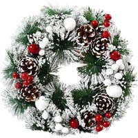1 grün-weißer Weihnachtskranz (30 cm) mit schneeweißen Tannenzapfen, ideal für die Haustür, den Kaminsims und als Wanddekoration von SERBIA
