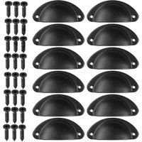 12 Stück Retro-Muschelgriff, Vintage-Möbelgriff, Schubladenknopf, Zuggriff mit Schrauben für Küchenschrank, Tür, Schrank (schwarz) von SERBIA
