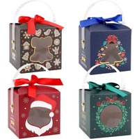 24 Stück Weihnachtspapierboxen mit transparentem Griff und Fenster, Weihnachts-Süßigkeitenbox, Keksbox, Geschenkboxen mit Band für Weihnachtsfeiern, von SERBIA