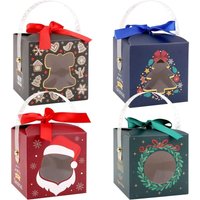 24 Stück Weihnachtspapierboxen mit transparentem Griff und Fenster, Weihnachts-Süßigkeitenbox, Keksbox, Geschenkboxen mit Band für Weihnachtsfeiern, von SERBIA