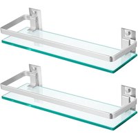 2er-Pack Badezimmerregale aus gehärtetem Glas mit Handläufen, 27,9 x 11,4 cm großes rechteckiges Duschregal, schwebender Shampoohalter zur von SERBIA