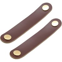 2er-Set Schranktürgriffe aus Messing und dunkelbraunem Leder, Länge 130 mm, mit Schrauben, geeignet für Kleiderschränke und Küchen von SERBIA
