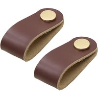 2er-Set Schranktürgriffe aus Messing und dunkelbraunem Leder, Länge 65 mm, mit Schrauben, geeignet für Kleiderschränke und Küchen von SERBIA