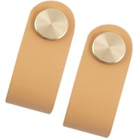2er-Set Schranktürgriffe aus Messing und khakifarbenem Leder, 65 mm lang, mit Schrauben, geeignet für Kleiderschränke und Küchen von SERBIA