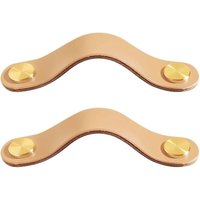 2er-Set Schranktürgriffe aus Messing und khakifarbenem Leder, Länge 190 mm, mit Schrauben, geeignet für Kleiderschränke und Küchen von SERBIA