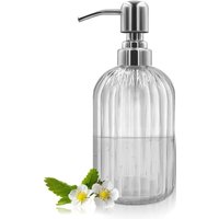 304 g Seifenspender aus Glas mit nachfüllbarer Edelstahlpumpe für Badezimmer, Küche, Arbeitsplatte, Waschküche (transparent) von SERBIA